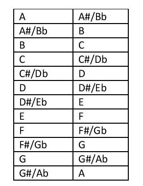 answer table for half steps quiz