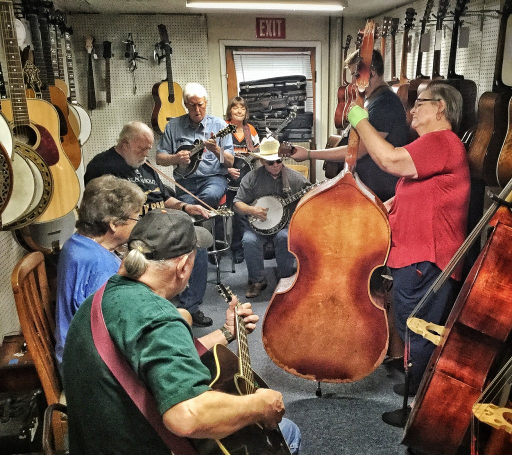 picture of Jam Session in the backroom at Vernon McIntyre's Famous Old Time Music Company Grand Opening August 31, 2019